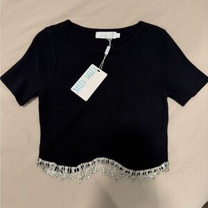 Black Crop Top with Silver Fringe